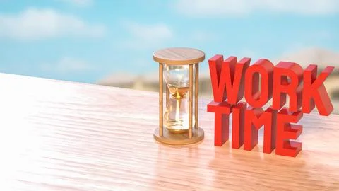 The Sand clock and Text for Time Work concept 3d Rendering. Stock Photos