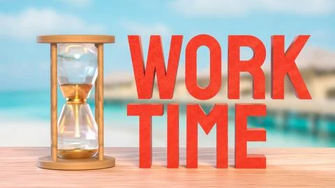 The Sand clock and Text for Time Work concept 3d Rendering. Stock Photos