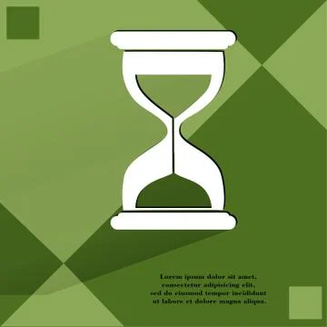 Sand clock. Glass timer . Flat modern web button with long shadow and space for Illustrazione stock