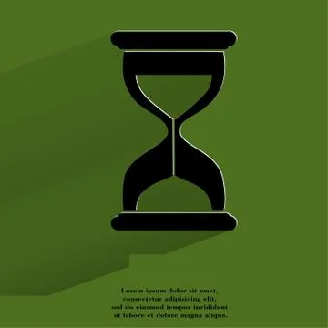 Sand clock. Glass timer . Flat modern web button with long shadow and space for Stock Illustration