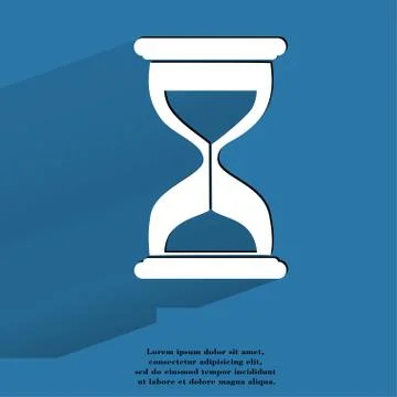 Sand clock. Glass timer . Flat modern web button with long shadow and space for Stock Illustration