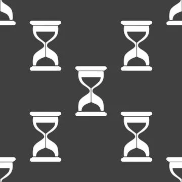 Sand clock Glass timer web icon. flat design. Seamless gray pattern. Stock Illustration