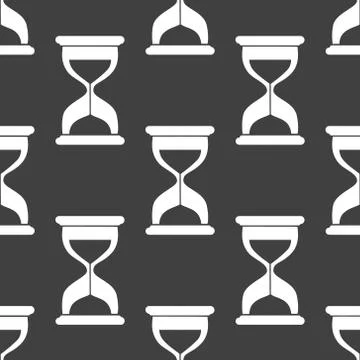 Sand clock Glass timer web icon. flat design. Seamless gray pattern. Stock Illustration