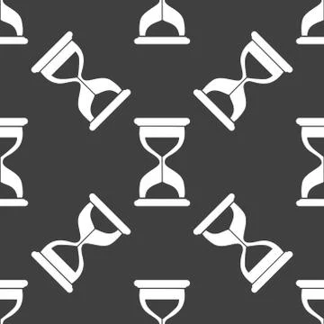 Sand clock Glass timer web icon. flat design. Seamless gray pattern. Illustrazione stock