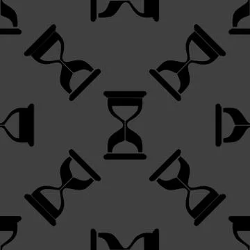 Sand clock Glass timer web icon. flat design. Seamless gray pattern. Stock Illustration