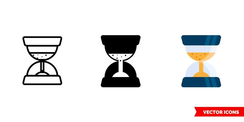 Sand clock icon of 3 types. Isolated vector sign symbol. Stock Illustration