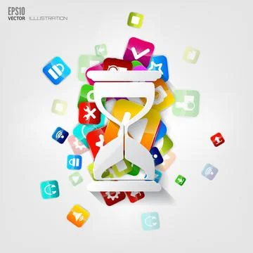Sand clock icon. Flat abstract background with web icons. Interface symbols Stock Illustration