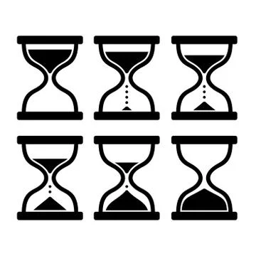 Sand Clock Set. Glass Timer on White Background. Vector Stock Illustration