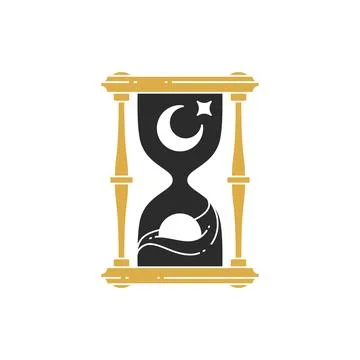 Sand clock with sun and moon crescent hand drawn silhouette vector illustrati Stock Illustration