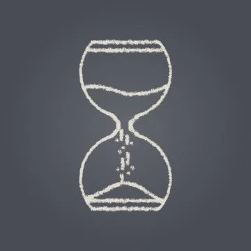 Sand Clock in White Chalk Drawing Style on Blackboard Background. イラスト素材