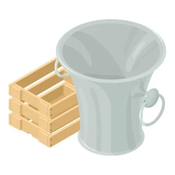 Sand container icon isometric vector. Empty wooden box and metal sand container Stock Illustration