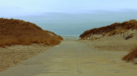 Sand Covered Walkway at the Beach During The Winter Stock Footage 45372531