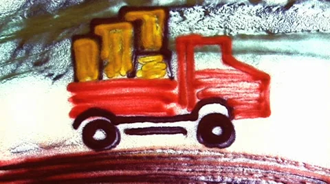 Sand drawing of a truck with boxes Stock Footage 32964601
