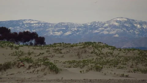 Sand Dune with Snowy Mountain Video stock 255095479