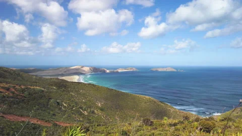Sand dunes and beach of Cape Reinga, North Island, New Zealand 库存影片 142461154