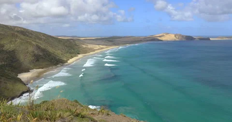 Sand dunes and beach at tip of Cape Reinga,North Island,New Zealand Stock Footage 141632991