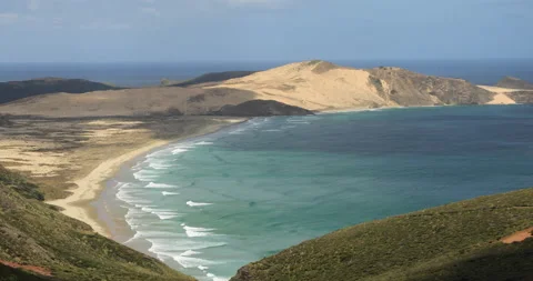 Sand dunes and beach at the tip of Cape Reinga, North Island,New Zealand Stock Footage 141634950