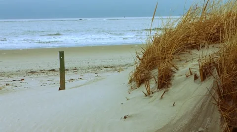 Sand Dunes and Ocean at the Beach During The Winter Stock Footage 45372844