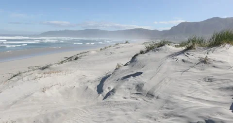 Sand dunes and ocean, Walker Bay Nature Reserve, Western Cape, South Africa Video stock 202990206