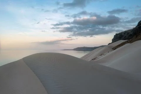 Sand dunes at Arher Beach at the eastern tip of Socotra, Yemen, taken in Nove Stock Photos