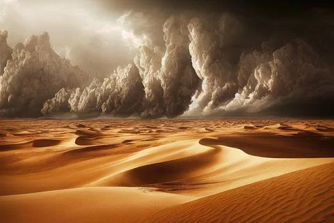 Sand dunes, desert storm abstract background. Digital illustration. Stock Illustration