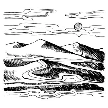 Sand dunes vector sketch. Stock Illustration