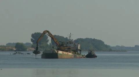 Sand extraction in river Stock Footage 20497608