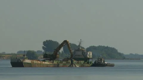 Sand extraction in river Stock Footage 20497639
