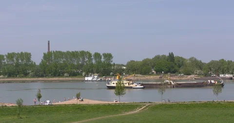 Sand extraction on the riverside + created recreation area and beach Stock Footage 130106916