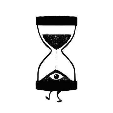 Sand-glass with legs. lock s ticking. Vector hand drawn illustration Stock Illustration