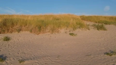 Sand to Grass Hill Flyover Revealing Houses Stock Footage 105325975