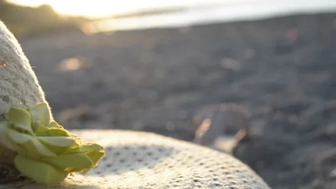 On the sand hat Stock Footage 96702748
