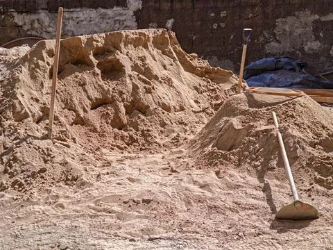 Sand Hill with Construction Tools Stock Photos