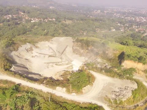 Sand mining on the slopes of Mount Padakasih Stock Photos