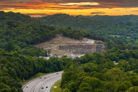 Sand open-pit mining quarry with processing plant for crushed stone. Extrac.. Stock Photos