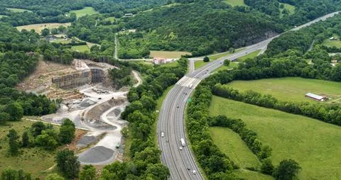 Sand open-pit mining quarry with processing plant for crushed stone. Extrac.. Stock Photos