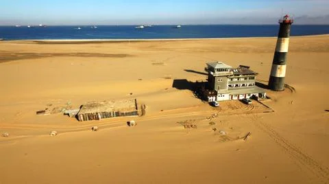 Sand peninsula with old lighthouse in Namibia, southern Africa Fotos de archivo