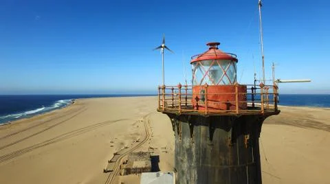 Sand peninsula with old lighthouse in Namibia, southern Africa Fotos de archivo