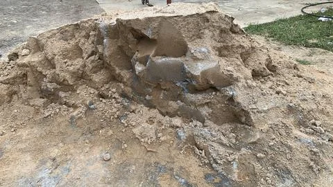 The sand pile is preparing for construction. Stock Photos