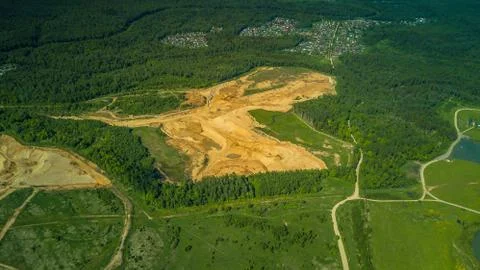 Sand pit from a bird-eye view Stock Photos