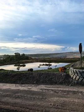 A sand pit is a complex of mine Stock Photos