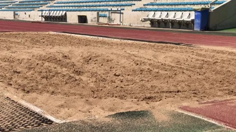 Sand Pit In Track And Field Stadium Stock Footage 133571987