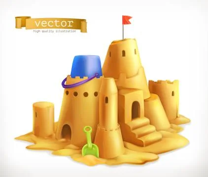 Sand play, sandcastle 3d vector icon Stock Illustration