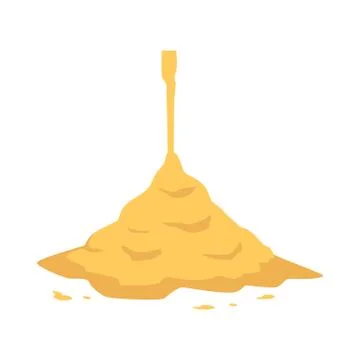 Sand pouring on big heap in flat style isolated on white background. Stock Illustration
