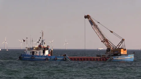 Sand-pump dredger deepens harbour canal  at the entrance to  Copenhagen Harbour Video stock 37560044