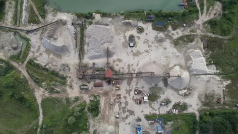 Sand quarry operations with heavy machinery and conveyor belt 스톡 동영상 347864553