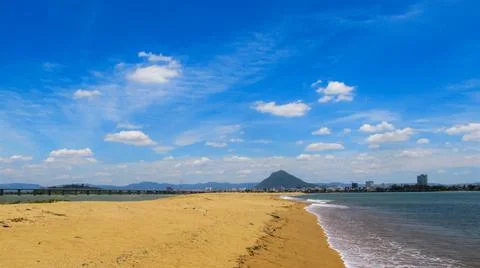 A sand river bar at the Da Rang estuary, Ba River, Phu Yen, Vietnam Stock Photos