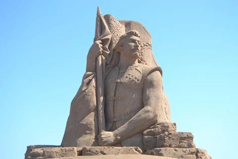 Sand sculpture by ulubatli hasan first summiteer to conquer Stock Photos