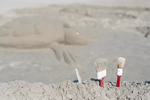Sand sculptures from the beach Stock Photos