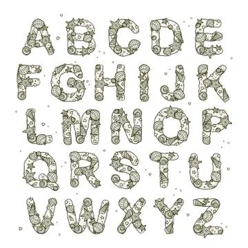 Sand shell alphabet Stock Illustration